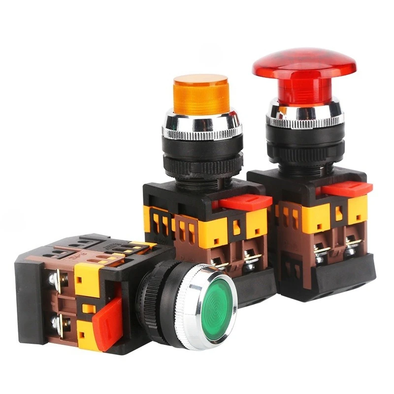 APBB Oval double two-position button with LED light flat mushroom head emergency stop key mark control knob