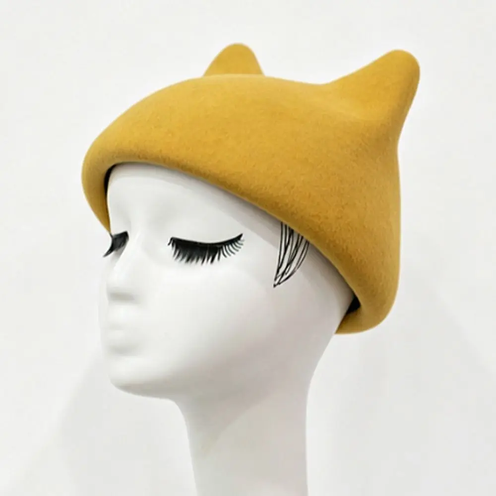 New Cat Ear Pattern Cat Ear Beret Premium Wool Soft Touch Painter Hat Solid Color Warm Wool Beret Hat