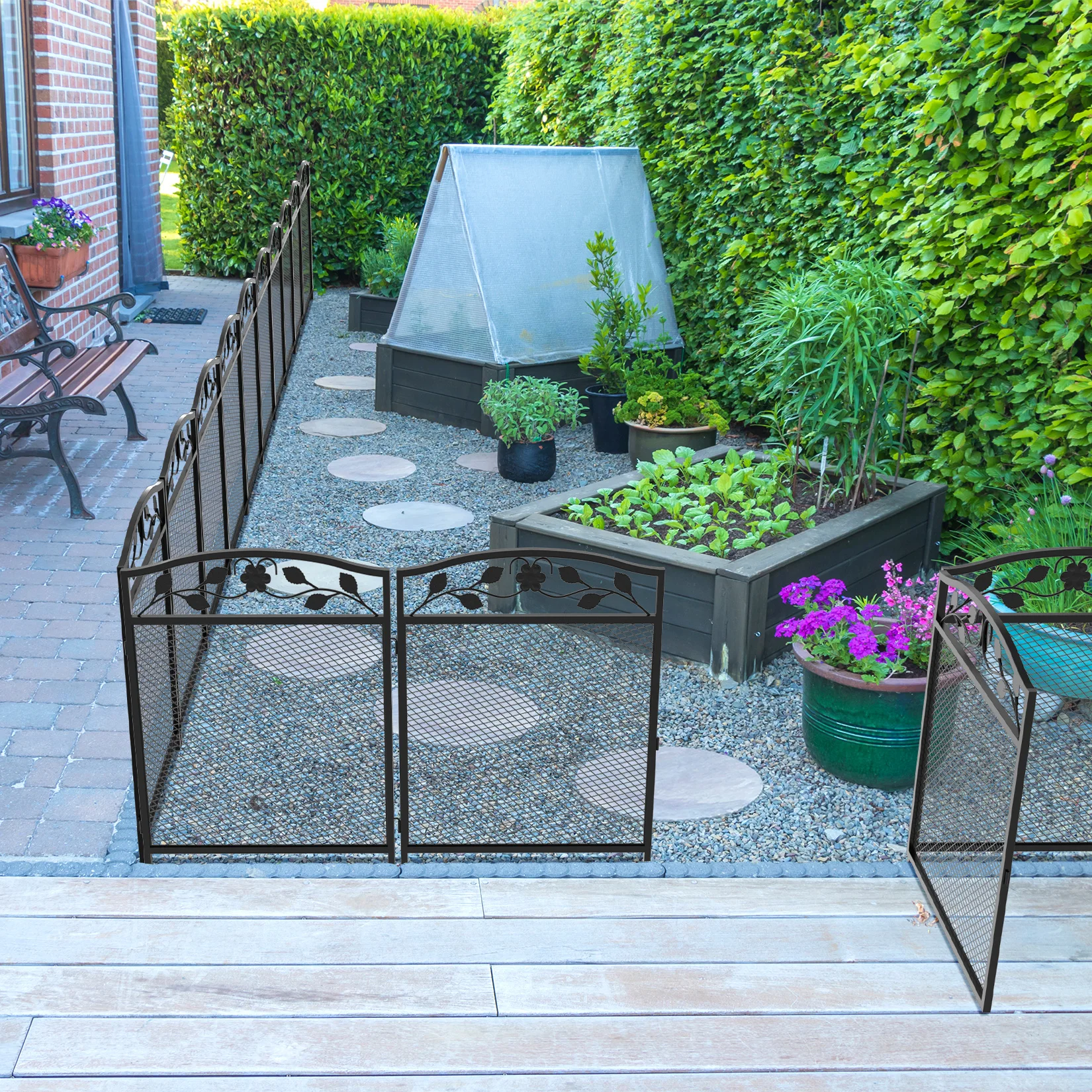 

5 Pack Metal Black Garden Fence Heavy Duty Rustproof Animal Pet Barrier Outdoor