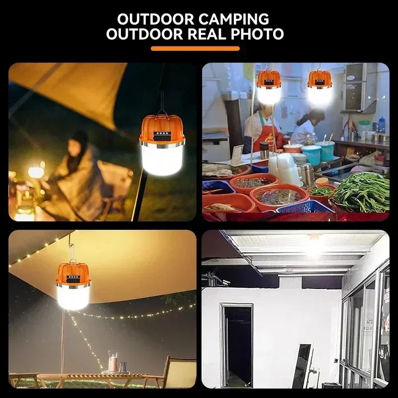 Poderoso USB recarregável LED Camping Lights, bateria embutida, lanterna suspensa, banco de energia de emergência, ao ar livre, churrasco, tendas