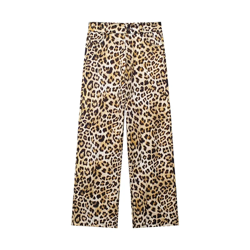 

Summer Elegant Women's Pants 2024 New Casual Fashion Classic Retro High-Waisted Wide-Leg Pants Leopard Print Trousers