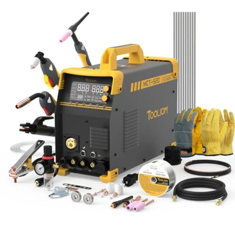 Welding and plasma cutting kit for industrial use, steel construction, black with red accents, 6-in-1 multifunctional versatili