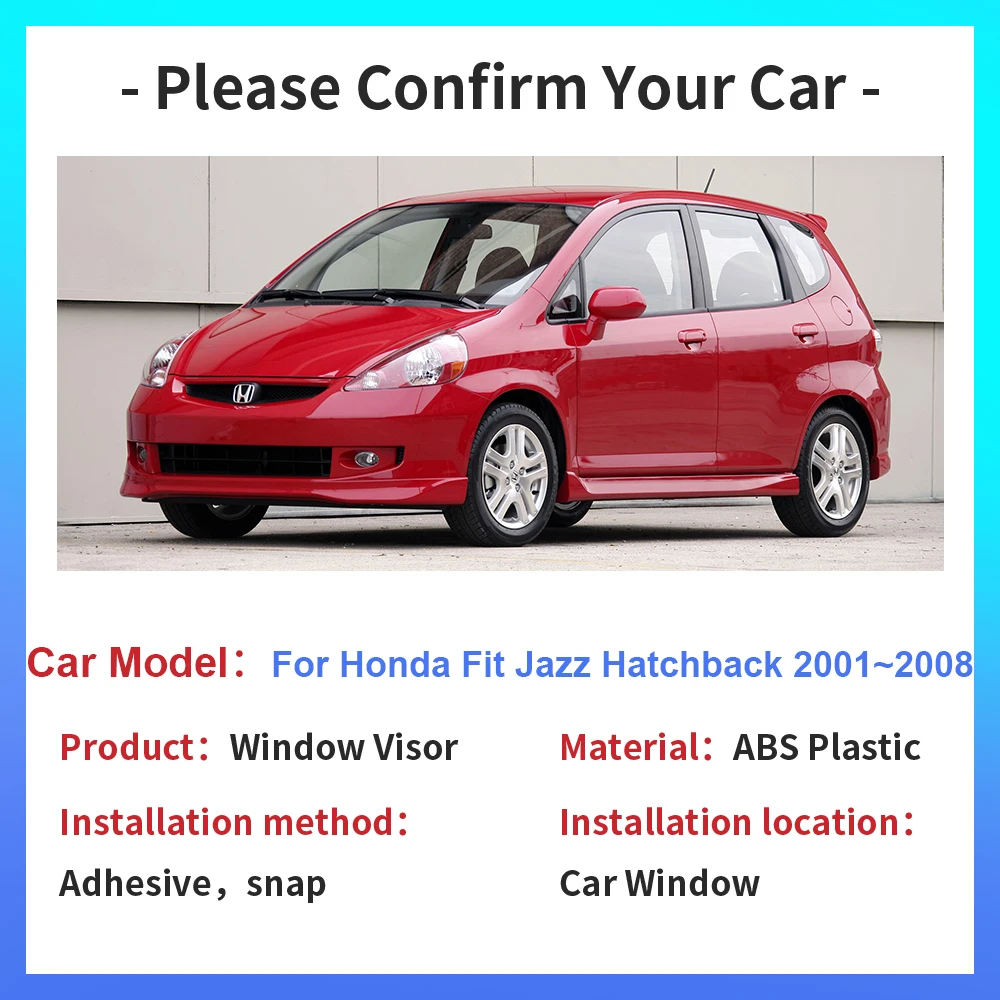 Window Visor for Honda Fit Jazz GD GE Hatchback 2001~2008 Car Side Sun Rain Guard Deflector Vent Smoke Cover Exterior Accessorie