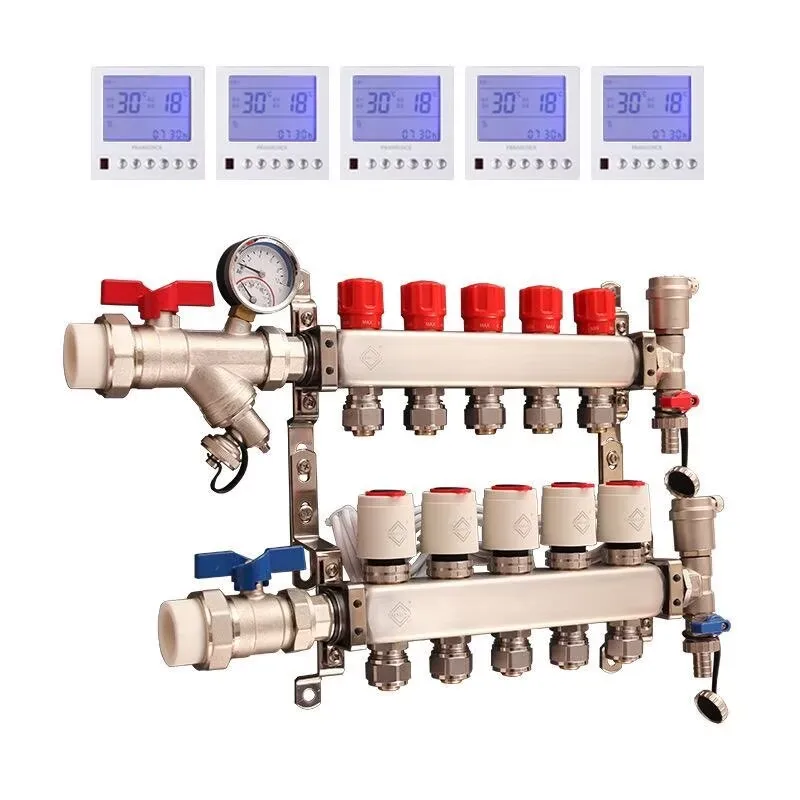 Heating All Copper Water Manifold Kit Large Flow Geothermal Set With Flow Meter & Drain Valve Constant Temperature Control