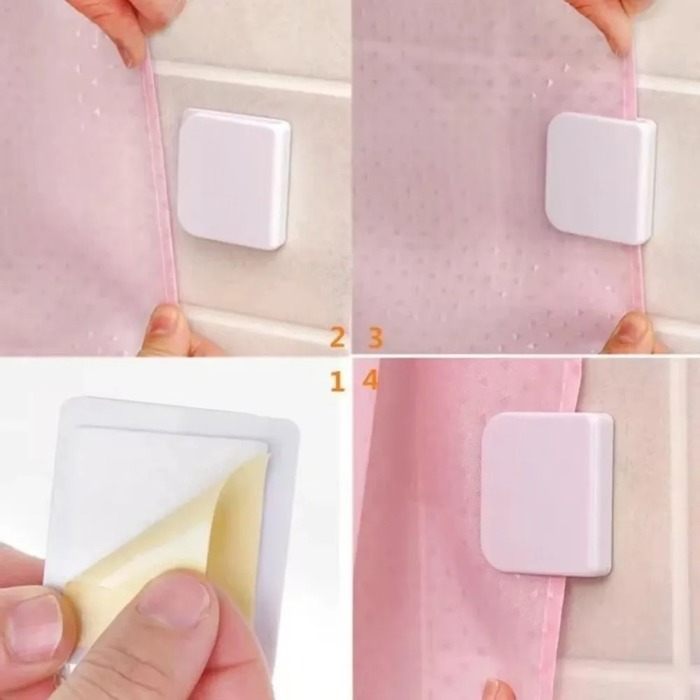 4Pcs New Transparent Shower Curtain Clips ABS Windproof Wind Fixed Hook Splash Self Adhesive Curtain Holders Bathroom view 2
