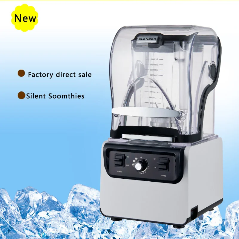 Commercial Silent Smoothie Machine Electric Multi-function High-Speed Fruit Food Blender With Soundproof Cover1800W Heavy Duty