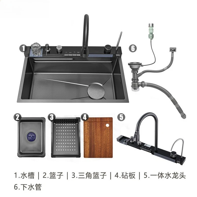 Quality Multifunction Modern Smart Waterfall Stainless Steel 304 Sink Kitchen Kitchen Sinks fregadero de acero inoxidable cocina