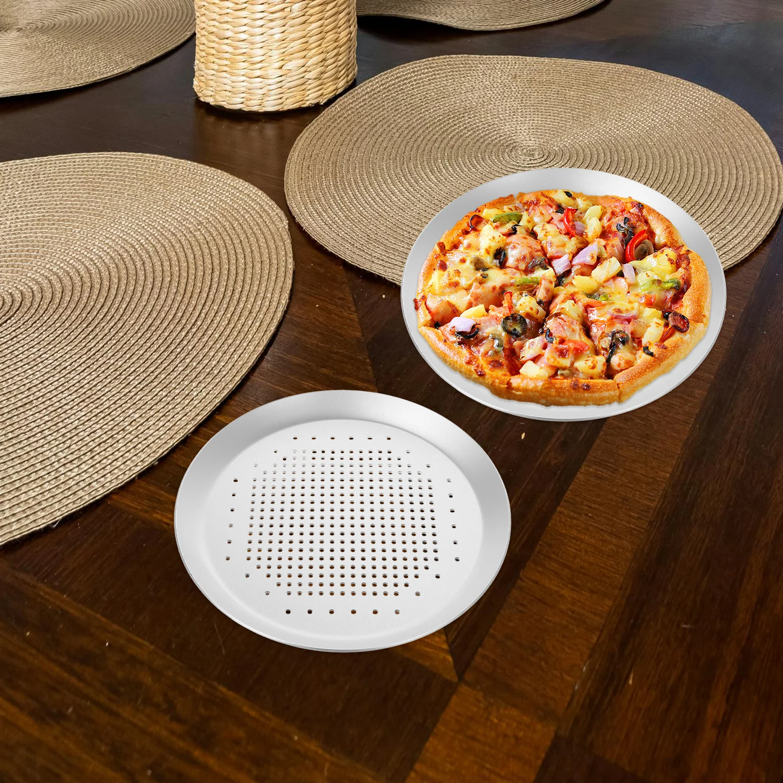 

2 Pcs Pizza Pan Large Oven Baking Tray Personal Pans Mold Commercial Plate Perforated Bakeware Non Stick