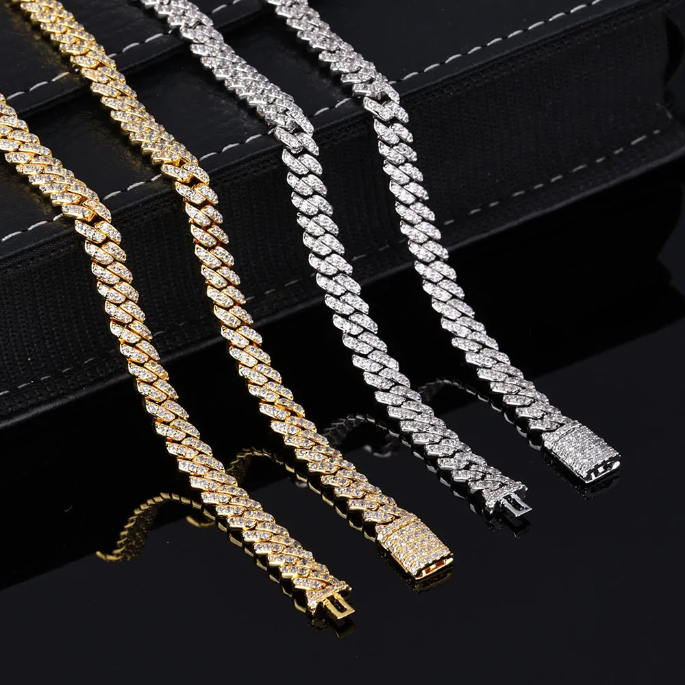 

In Stock Hip Hop Jewelry 6mm Cuban Necklace Brass Iced Gold Plated Cubic Zirconia Wholesale Exquisite Jewelry Necklace As a Gift