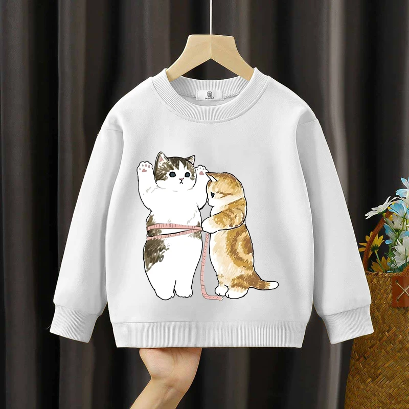 

Children's Long Sleeve Sweatshirts Cute Cartoon Cats Print Pullover 2024 Spring Autumn New Anime Animal Kitten Hoodies Boy Girl