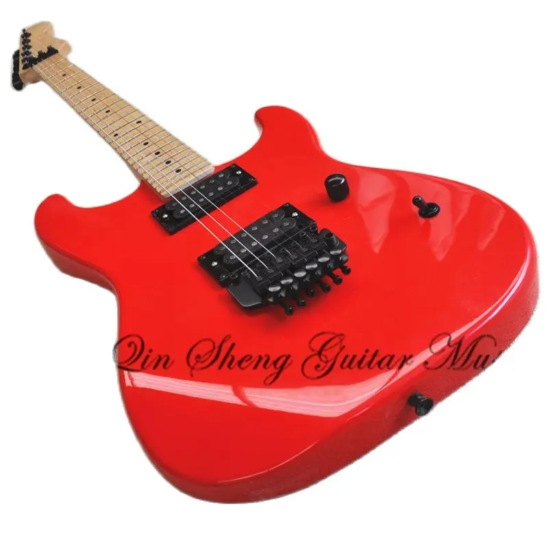 Red Electric Guitar Char Guitar Tremolo Bridge Maple Nect Basswood Body Black Tuners HH Pickups