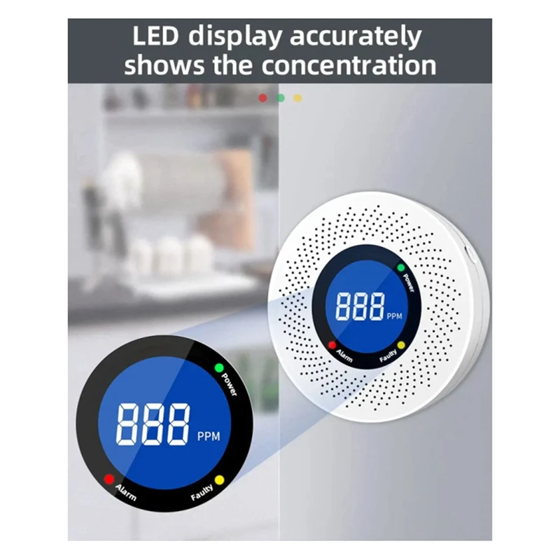 Carbon Monoxide Standalone Detector CO Alarm With Screen Display Battery Powered For Home Kitchen Office