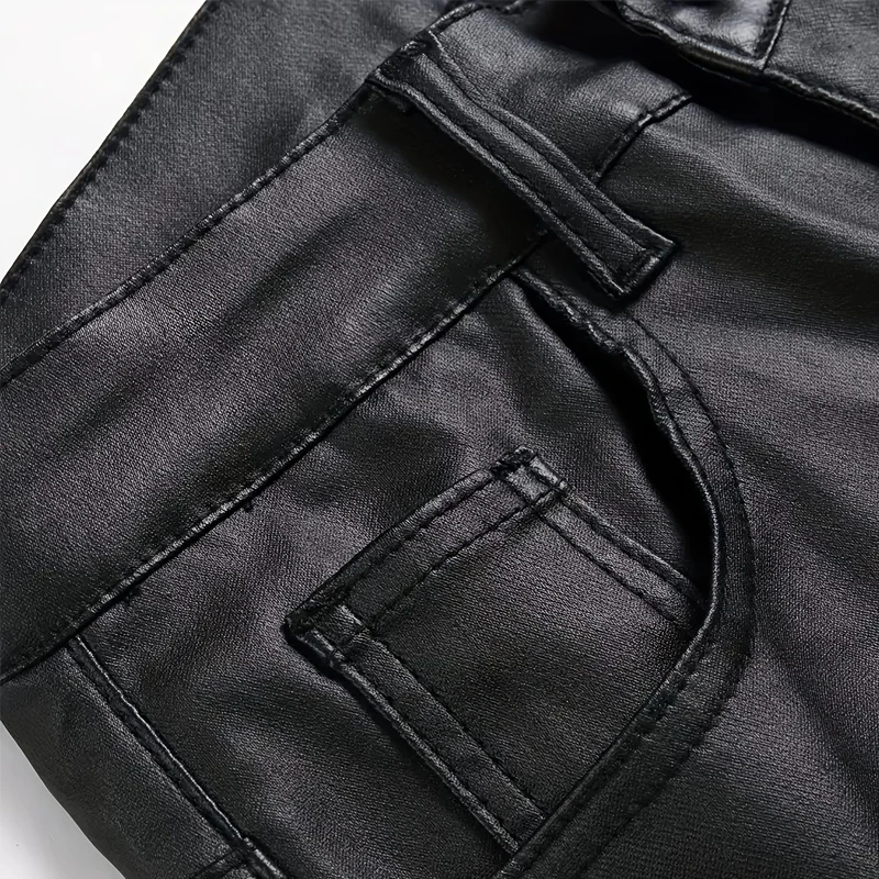 European and American men's plus size hot fashion black leather pants trend high-end slim fit small leg pants versatile pants