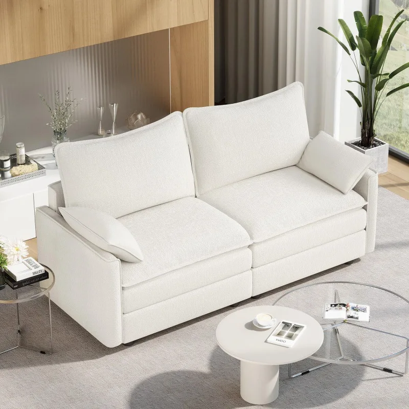 #Cream Fabric L Shaped Modular Sectional Sofa Double Chaise Lounge Oversized Deep Seat Plush Cushions for Modern Living Room
