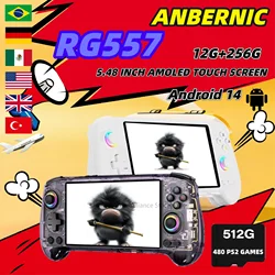 ANBERNIC RG557 RG 557 Retro Handheld Game Console Video Game Consoles Android 14 Dimensity 8300 12G+256G AMOLED Screen PSP PS2