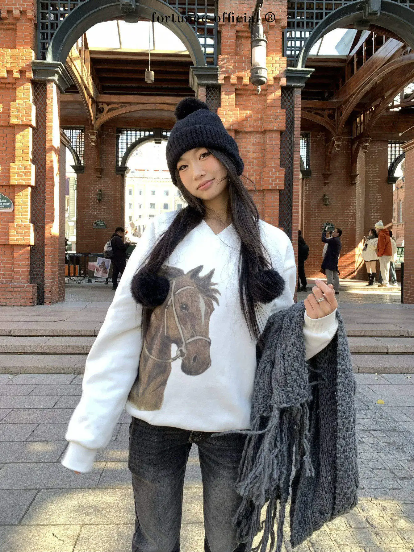 

Женская толстовка Fortunee с V-образным вырезом и флисовой подкладкой, повседневная, с длинными рукавами, с принтом, удобная, свободного кроя, в уличном стиле