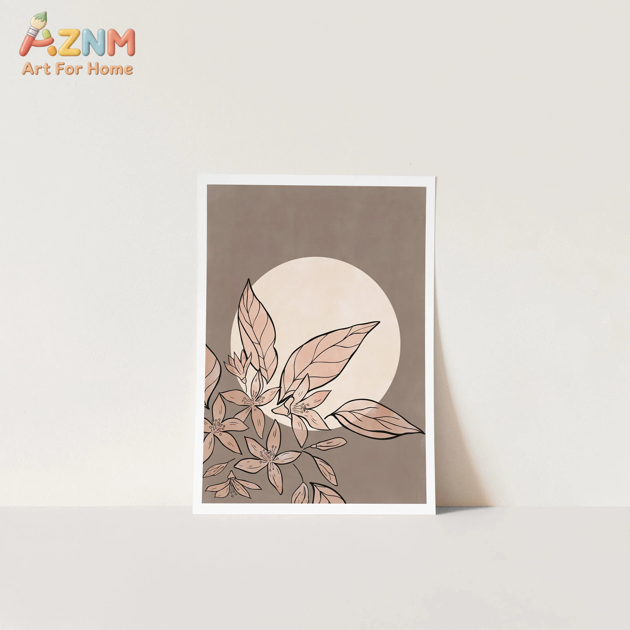 AZNM 3Pcs Neutral Line Floral Canvas Wall Art, Abstract Flower Round Shape Print Frameless Canvas Painting, Bofor Living Room B