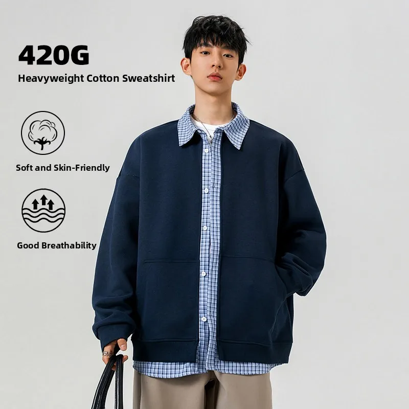 

Men's Casual Sle Open Cardigan Sweatirt Loose Fit Turn-down Collar Heavyweight Autumn Winter Trendy Youth ular Outerwear