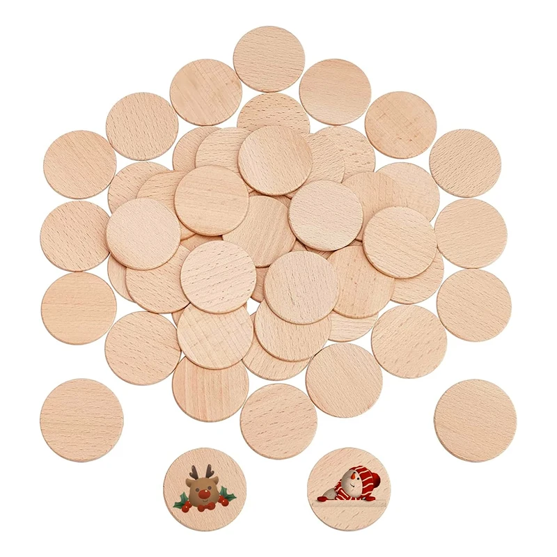 

25-70mm Natural Beech Wood Round Coins, Blank Wooden Discs for DIY Craft, Art Project, Painting, and Staining Carving Letter