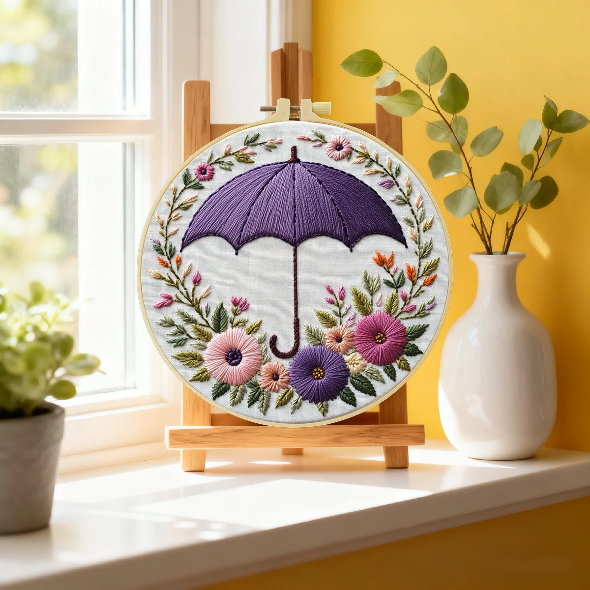 1 Stück 20X20CM/15X15CM 7,87/6,3 Zoll Stickerei-Starter-Kit DIY-Kit Heimdekoration, Regenschirm, Stickerei-Kit – Detail 2