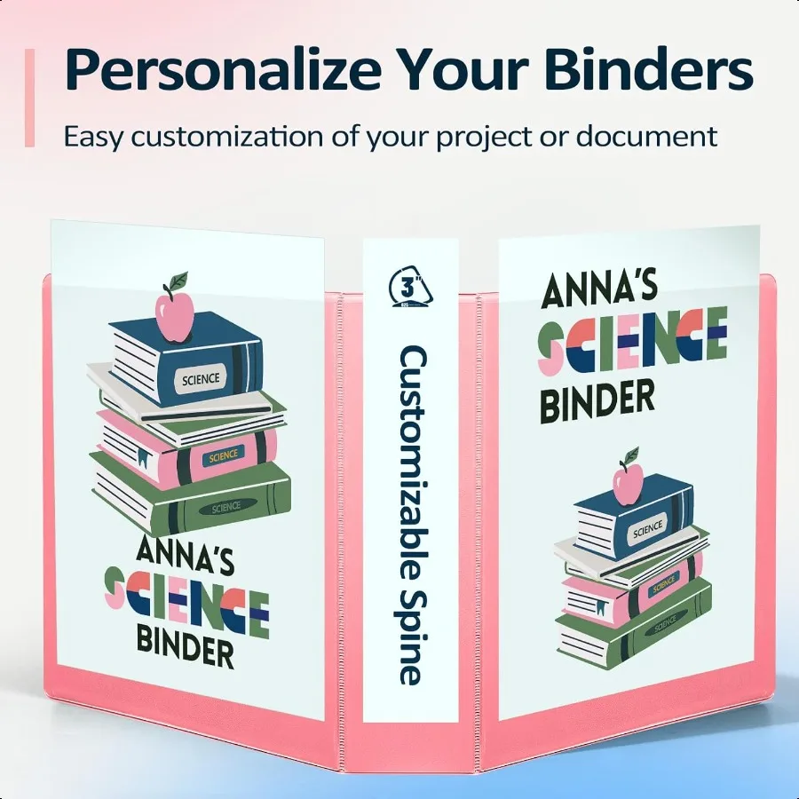BinderX Extra Durable 3 Inch 3 Ring Binder DRing Large Binders Holds 670 Sheets of 8.5x11 Paper Customizable View Cover with 2