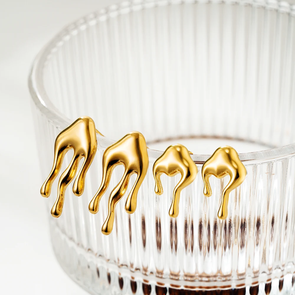 Irregular Lava Liquid Dripping Drop Earrings for Women Gold Plated Stainless Steel Post Earring Trendy Tarnish Free Jewelry Gift
