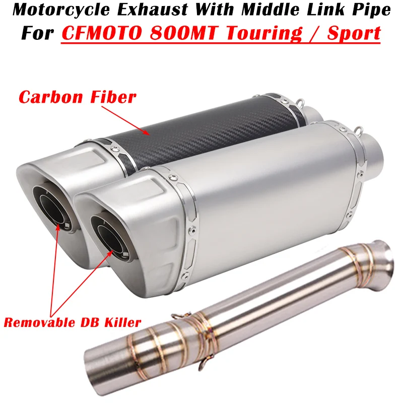 

For CFMOTO 800MT Touring Sport Motorcycle Exhaust Escape System Modified Carbon Fiber Muffler With Middle Link Pipe DB Killer