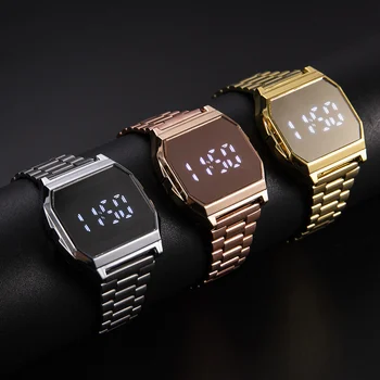 Relojes táctiles de lujo para hombres y mujeres, reloj de oro rosa, reloj Digital deportivo LED multifunción