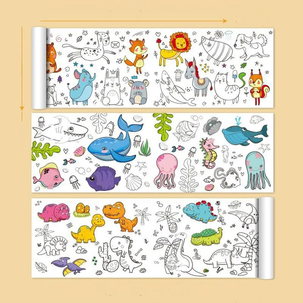 Rotoli di graffiti Giocattoli da colorare Scorrimento da disegno per bambini Riempimento di colore Rotolo di carta Rotolo da disegno per bambini Pagine da colorare vuote