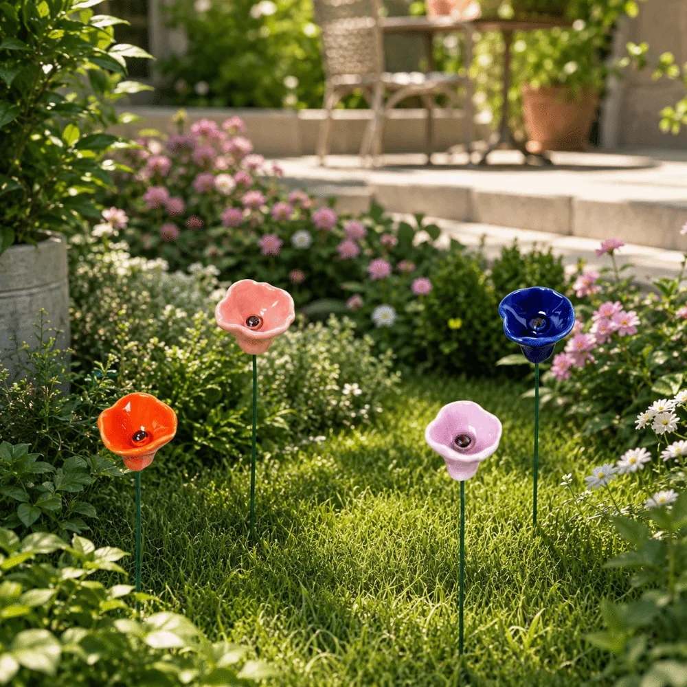 3pcs Ceramic Bee Butterfly Water Dispenser Flower Shaped Garden Decoration Bee Watering Station Gifts Multi-function