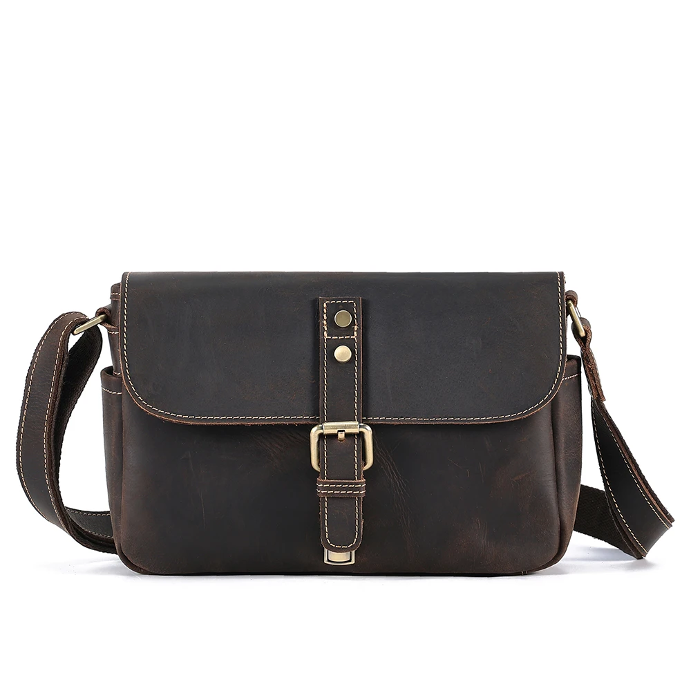 Skórzana torba męska szalony koń na co dzień męska torba Crossbody naturalnej skóry listonosz torba kwadratowa torba na ramię w stylu Retro torba męska