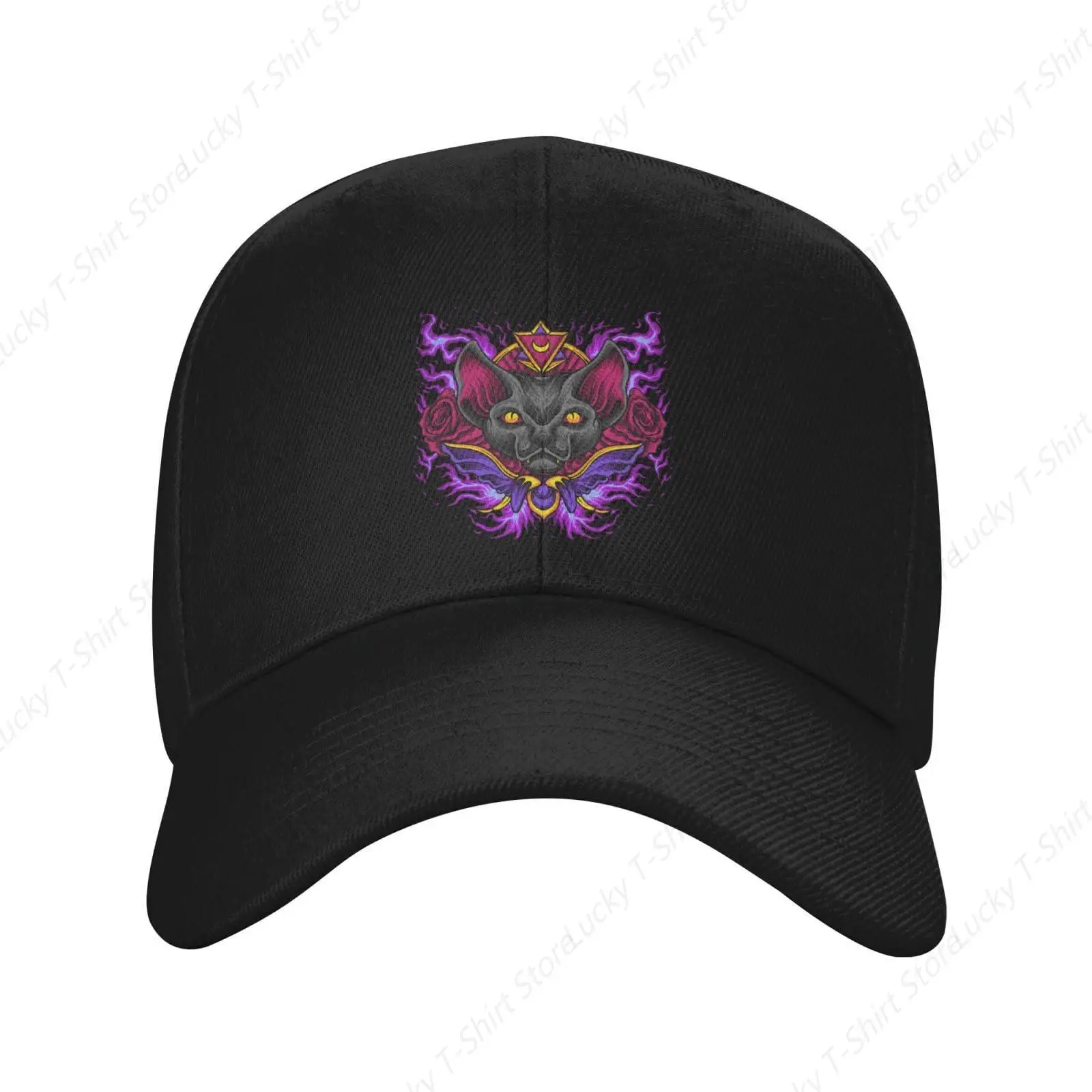 Halloween Black Cat Rose Baseball Cap for Men Women Classic Adjustable Dad Hat Golf Hat