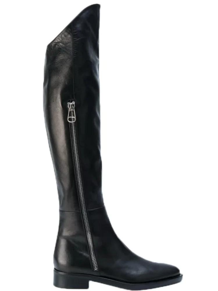 2025 Autumn and Winter New Knee High Boots Fashionable British Comfortable Top Layer Cowhide Pointed Toe Long Boots Shoes