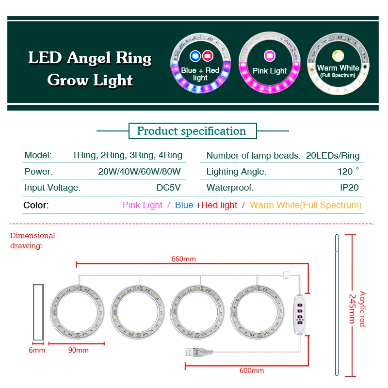 Imagem -04 - Dimmable Led Crescer Luz Espectro Completo Crescimento de Plantas Luz Usb 5v Altura Crescendo Lâmpada com Temporizador Plantas de Interior Erva Ajustável