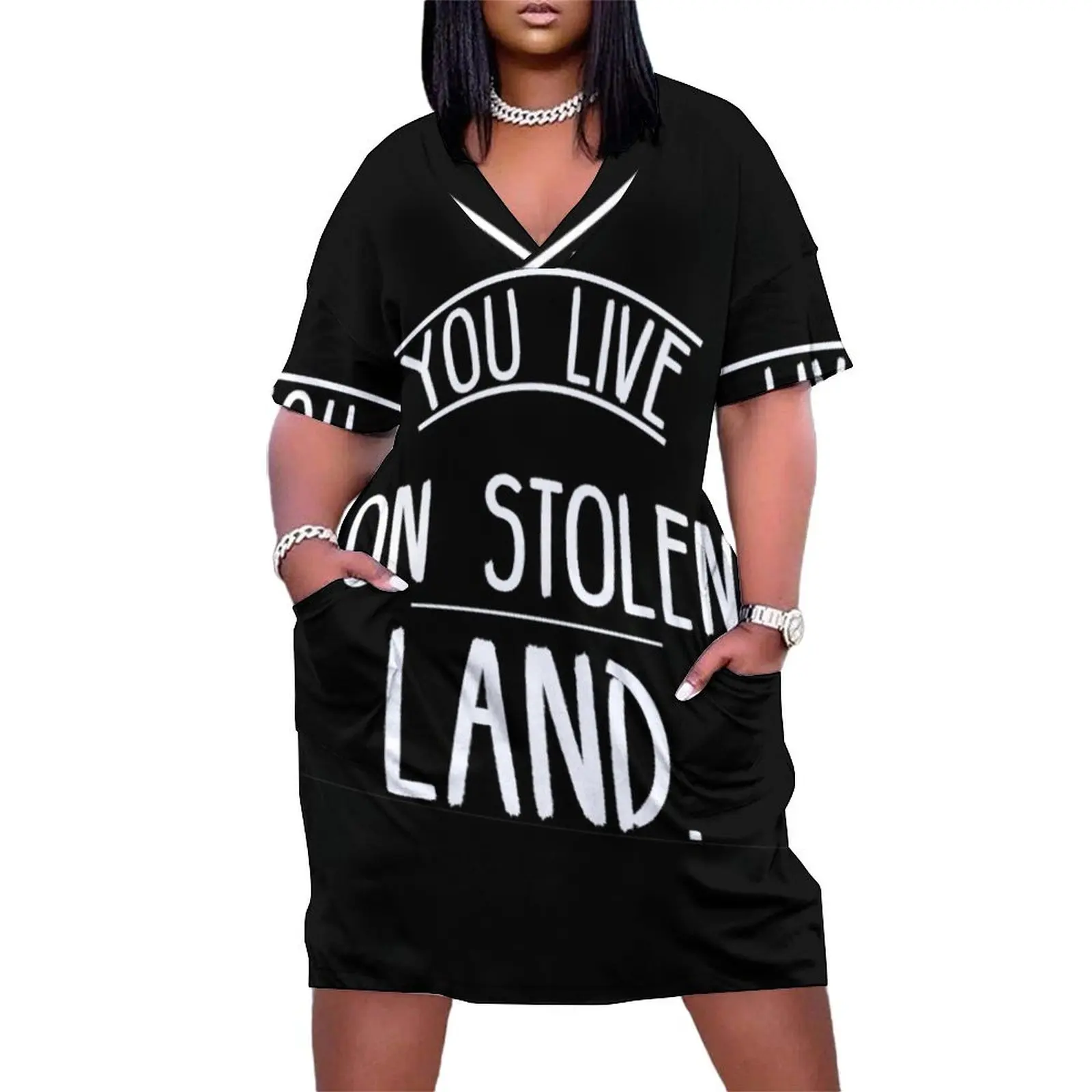 You live on stolen land Loose Pocket Dress women dresses elegant dress