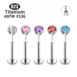 Sexy G23 ASTM F136 Titanium Push Pin 5A Zircon Labret Lip Nose Piercing For Women Ear stud Tragus Cartilage Jewelry