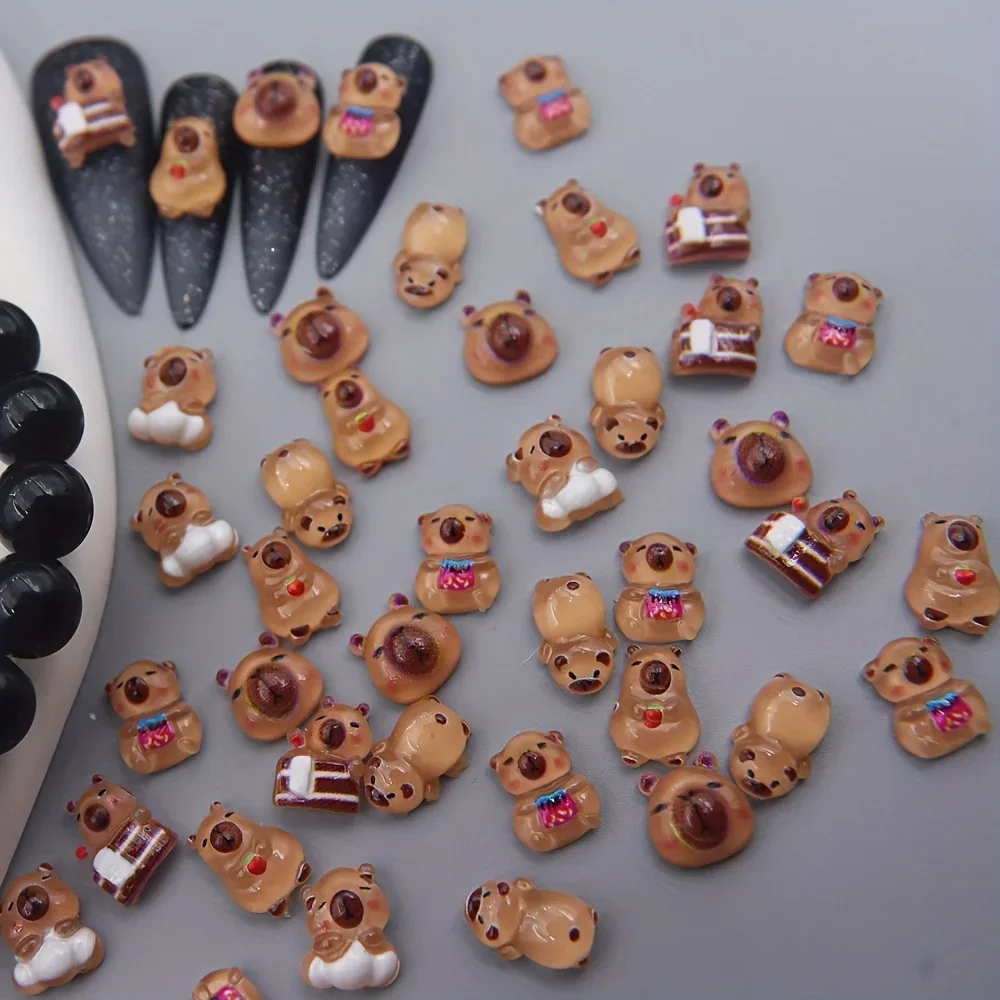 20/40/100/200 pz Misto Simpatico Cartone Animato Animale Capibara Decorazioni Per Unghie 3D Ghiaccio Trasparente Animale Domestico Kabbalah Piccolo Orso Bruno Unghie artistiche