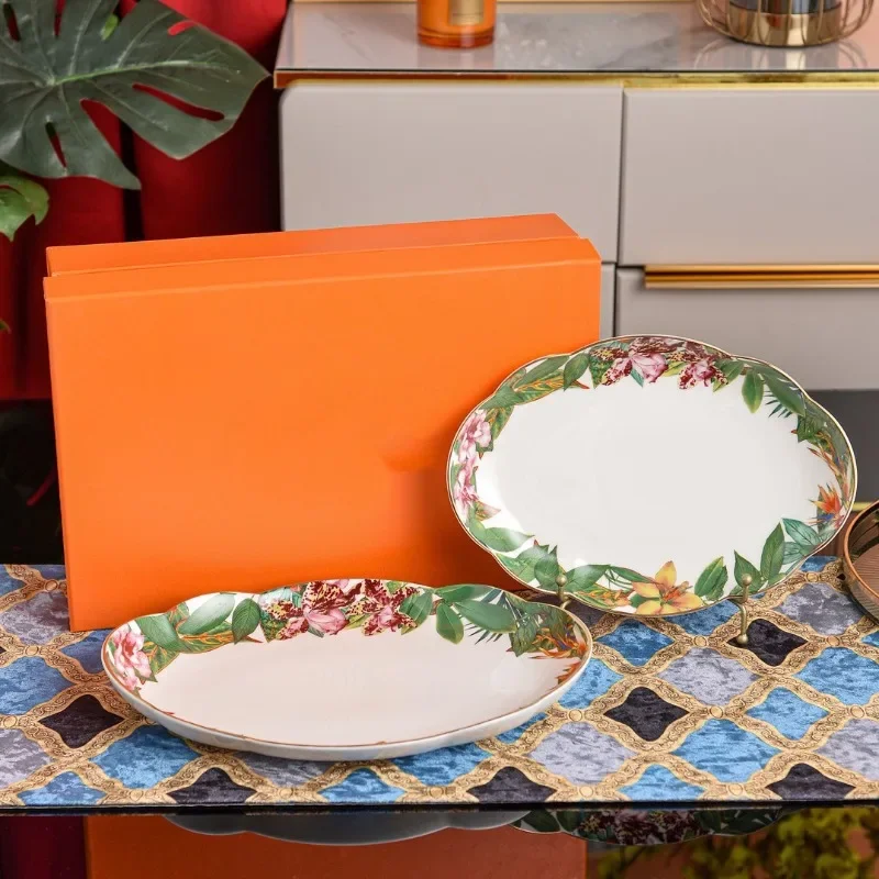 Tropical Forest Ceramic Tray Jewelry Storage Square Dish Tissue Holder Jungle Home Decoration