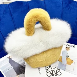 Women's Fashion Designer Fur Bag 2022 New Women's Luxury Mink Fur Handbag Women's Wedding Party Bag Shoulder Wrapping Grass