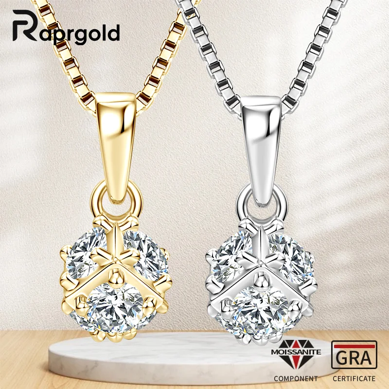RAPRGOLD كامل مويسانيتي الصلبة هندسية قلادة قلادة للنساء S925 فضة سلسلة الترقوة مجوهرات هدايا Collares