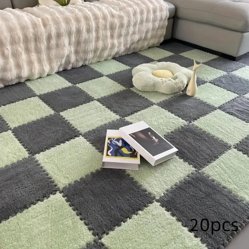

20 Pcs Plush Foam Interlocking Carpet Tiles Soft Shaggy Fluffy Floor Area Rugs Colorful Floor Protective Mats for Kids Room