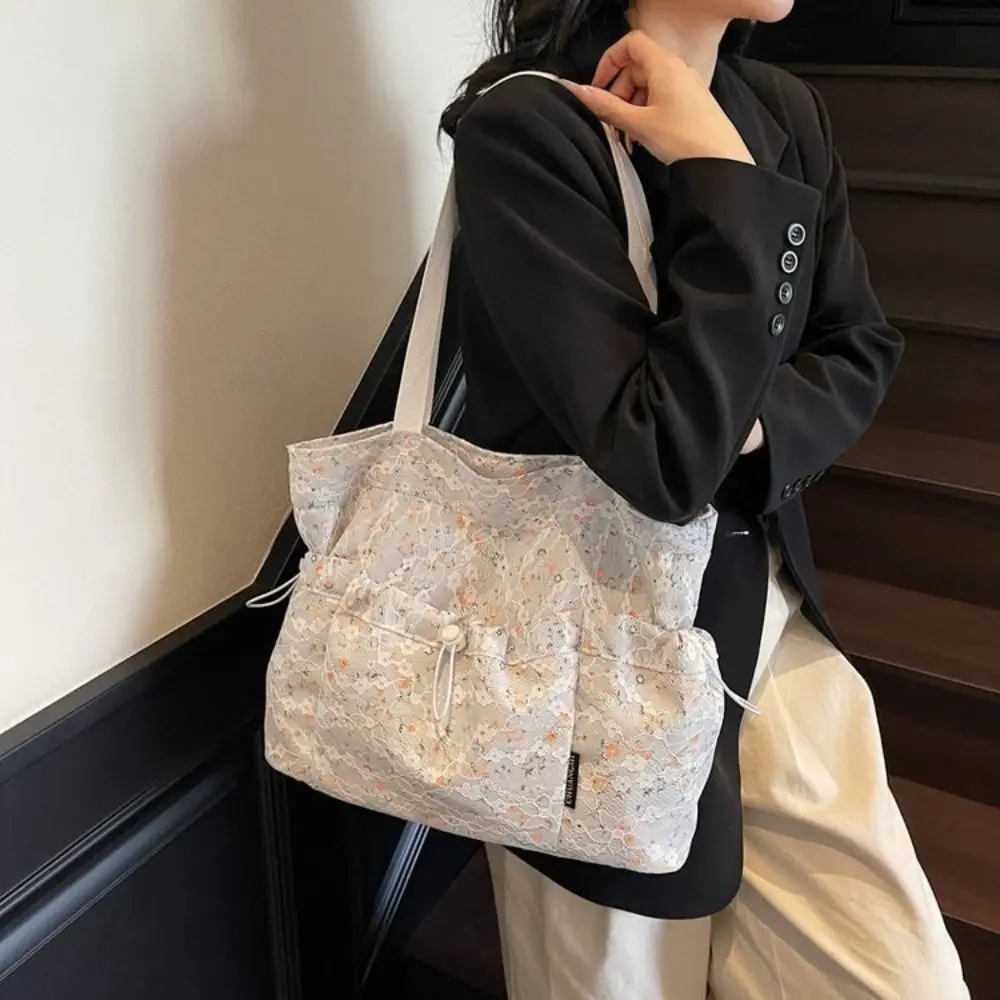 

Sweet Harajuku Aesthetic Handbag Korean Style Large Capacity Floral Tote Bag Underarm Cloth Drawstring Shoulder Bag Streetwear