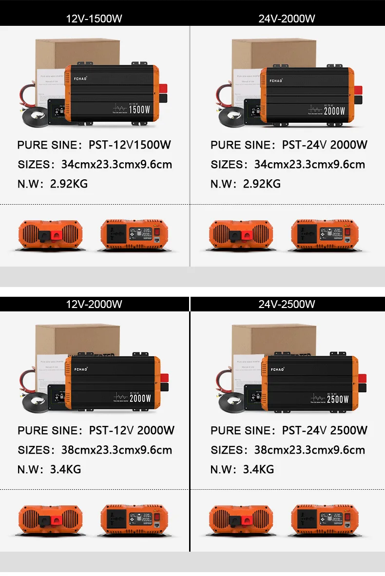 FCHAO KST 3000W Wechselrichter 12V auf 230V Reiner Sinus, 6000W Spitze, LCD-Fernanzeige für Wohnmobil Camping und Notstrom – Detail 10