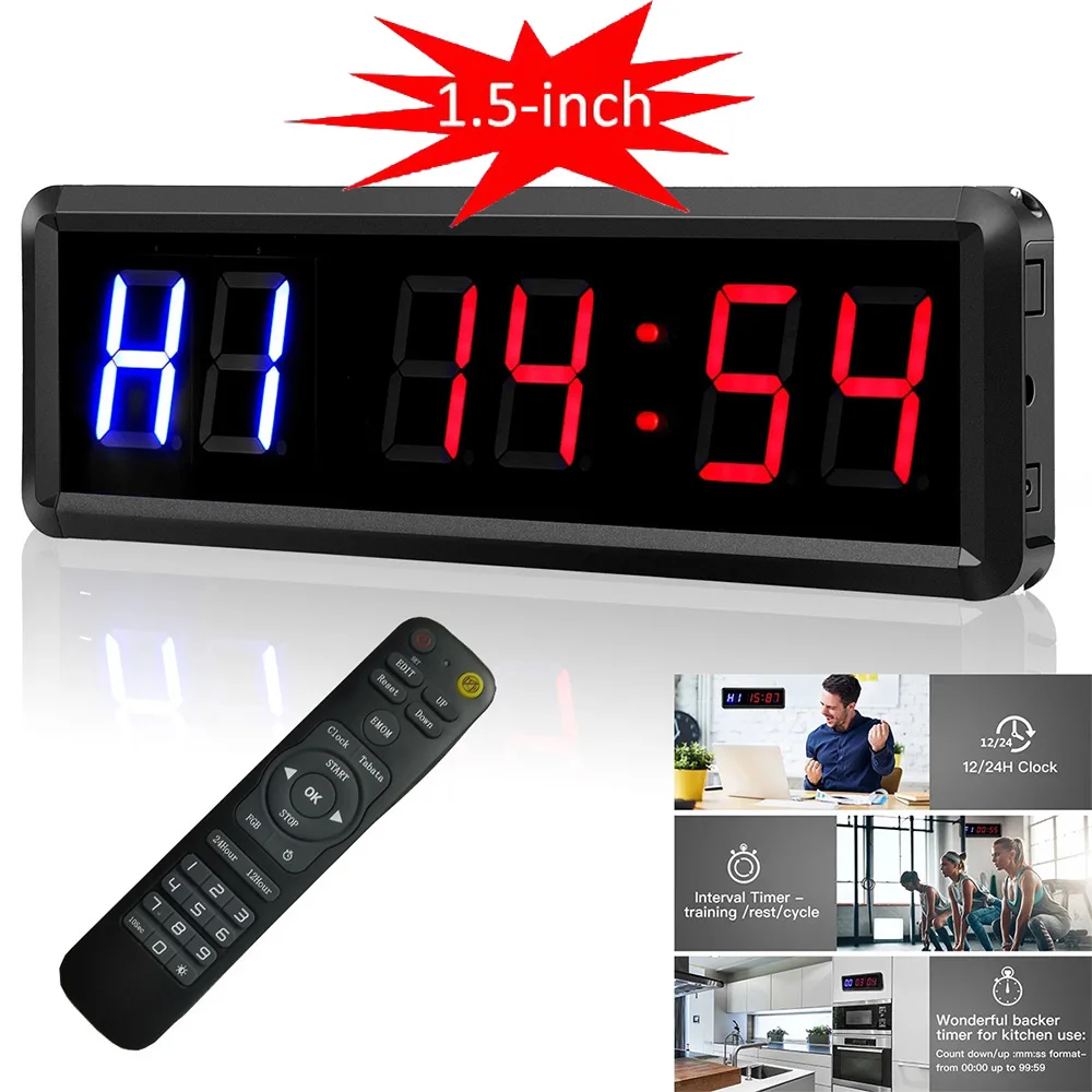 Temporizador LED de 1,5 "y 6 dígitos para boxeo, gimnasio, Crossfit, Tabata, intervalo EMOM, cuenta atrás programable/UP, Stopwath, reloj en tiempo Real con zumbador