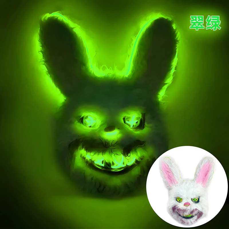 2024 New Luminous Animal Mask Halloween Horror Bloody Rabbit Bear Decoration Prop Simulation Fur Mask Role Playing Costume Party