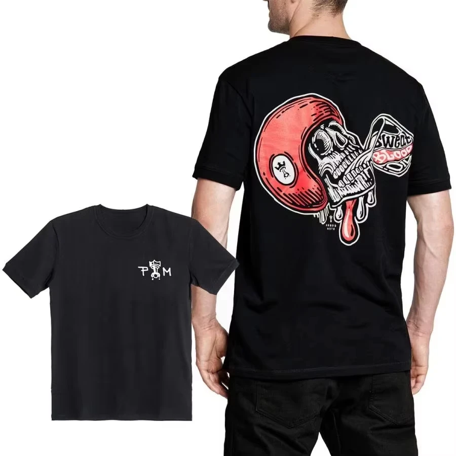

New T-shirt Pad Motorcycle Microphone Red Skull Summer Luxury Brand Cotton Men's and Women's T-shirt Motorcycle Short Sleeve