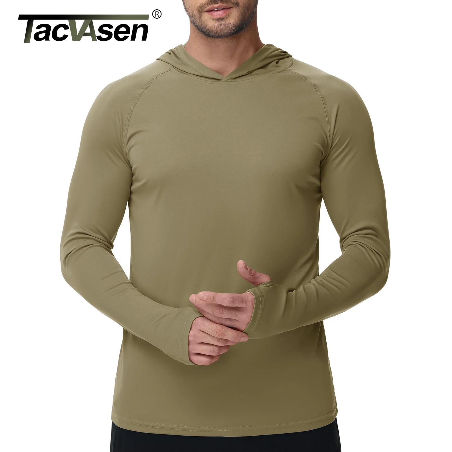 TACVASEN Men's UPF 50+ Hoodie Shirt Rash Guard SPF UV Shirt Long Sleeve Lightweight Sun Shirt Fishing Hiking Swim Shirt Run Tops