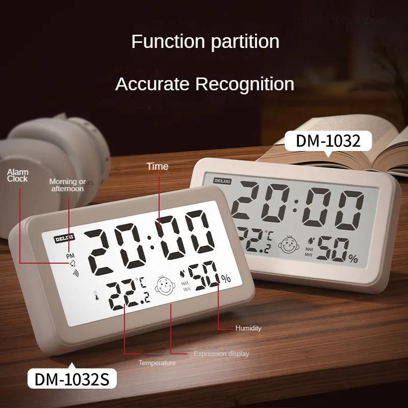 Xiaomi Delixi Household Electronic Thermometer Hygrometer Precision Wall Mounted Desktop Multi Functional Alarm Clock Calendar