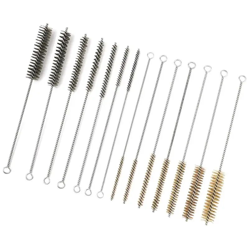 Tube Bottle Brush Kit(14Pcs Stainless Steel Brass Wire Brushes), 12 Inch For Pipe Cleaning Set