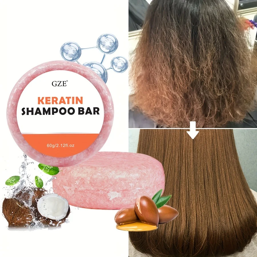 GZE Straightening +  Keratin Shampoo Bar Soap, for Lustrous, Shiny Hair, Paraben-Free, Sulfate-Free Surfactants, Coconut Oil